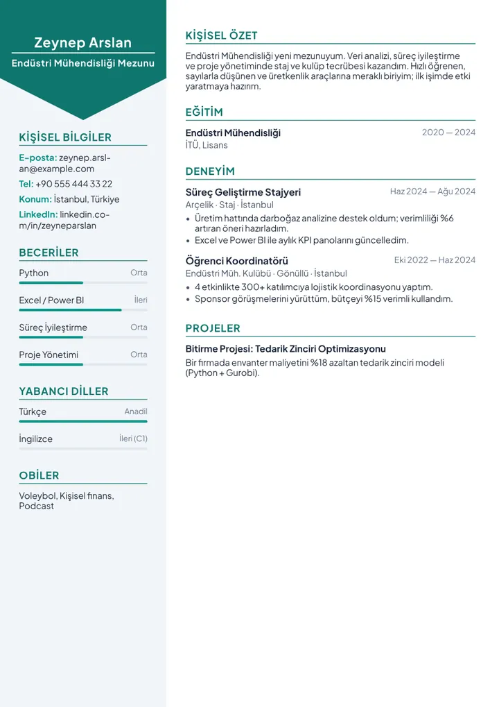 Recent Graduate CV Example