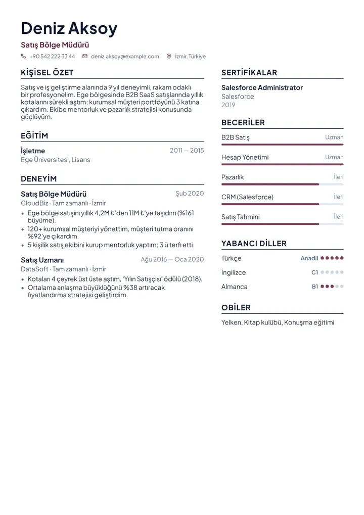 Sales Specialist CV Example